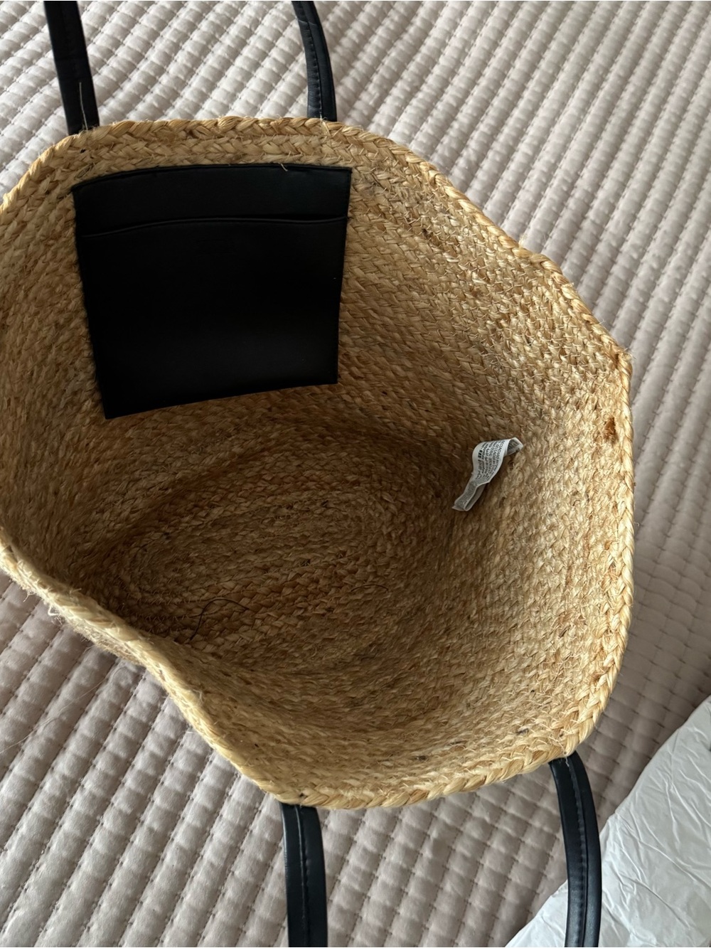 Zara Woven Straw Tote Bag with Black Handles - Picture 2 of 2